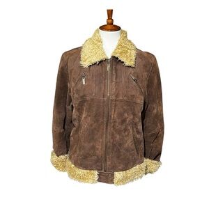 Genuine Leather Suede, Shearling Lined Penny Lane Jacket by Ruff Hewn size Large